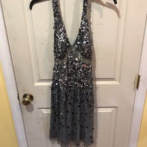 Adrianna Papell Glittering Gray Backless Dress